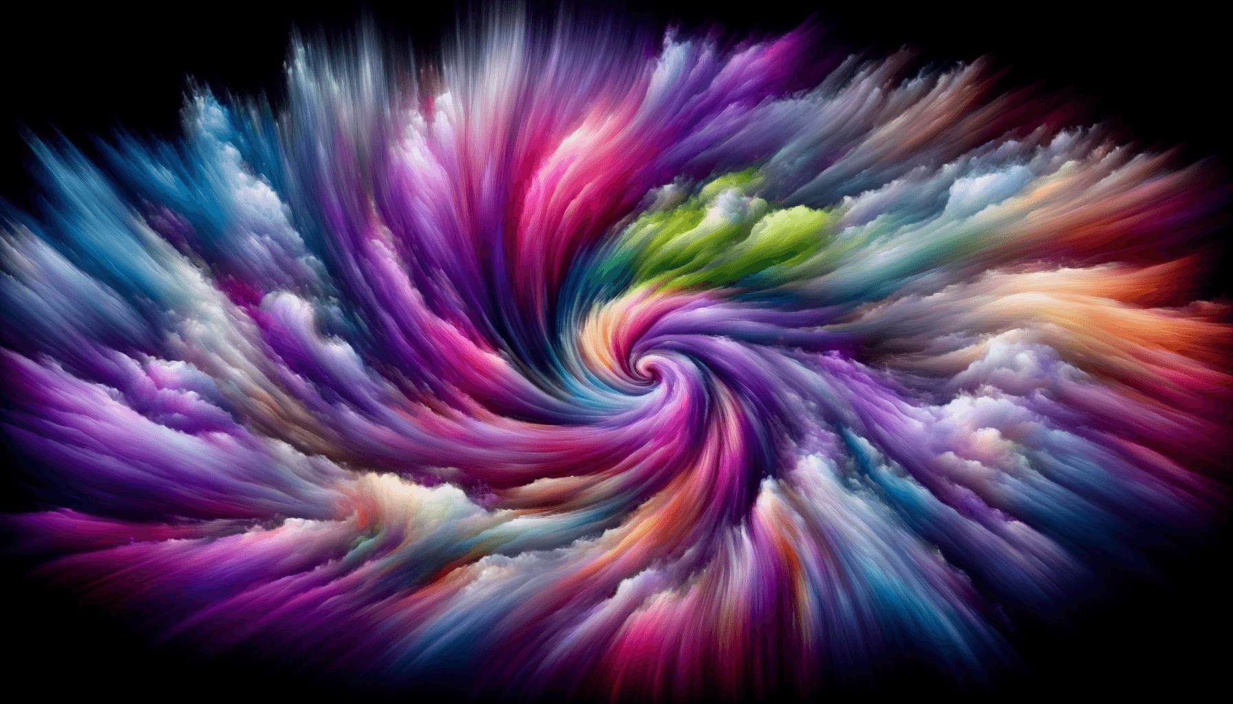 The image showcases a vibrant and dynamic swirl of colors, including shades of purple, blue, pink, and white, creating a mesmerizing abstract art piece that gives the impression of motion and energy. The colors are blended smoothly, with the center of the swirl more concentrated, dissipating outward into darker shades. It resembles a colorful galaxy or whirlpool, spiraling with energy, creativity, and mystery. The overall mood conveyed by the image is one of vibrancy and dynamism.