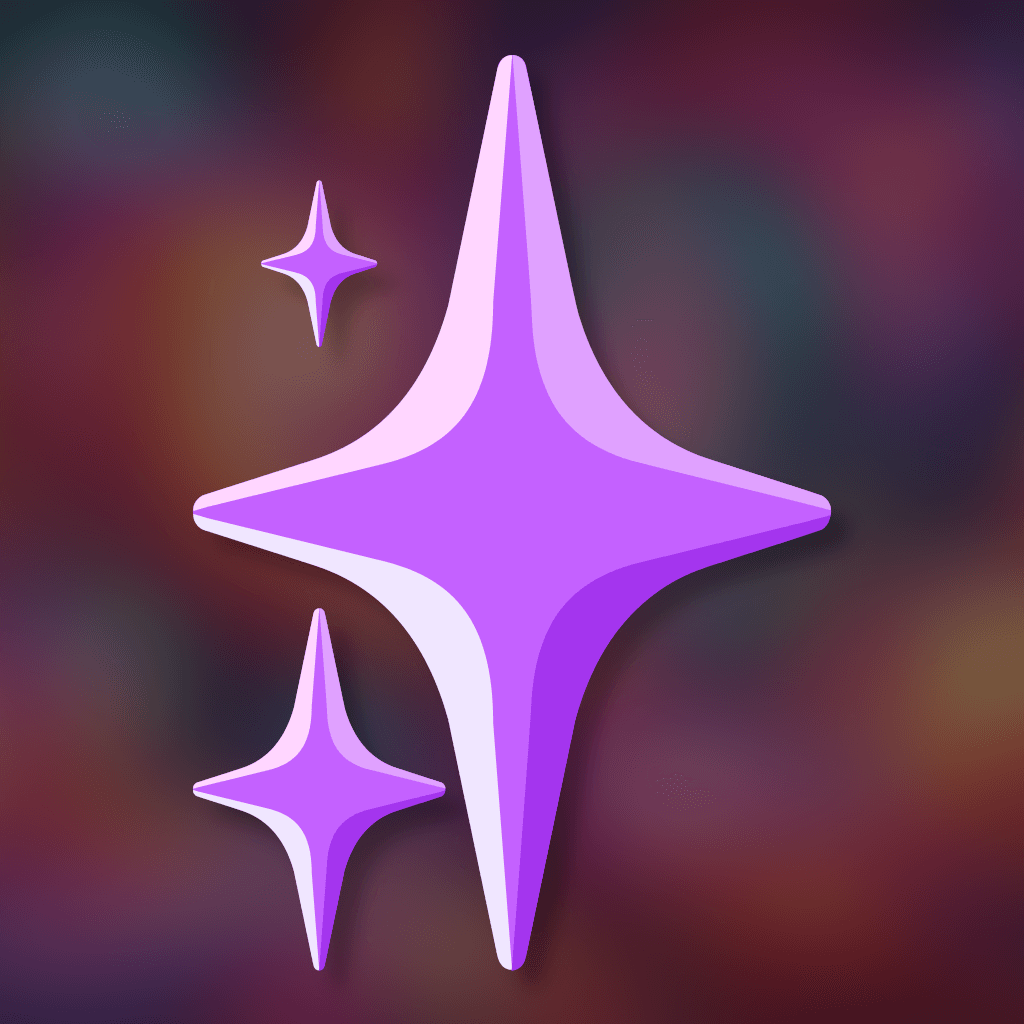 A vibrant, abstract representation featuring three purple stars set against a swirling, multi-colored background.