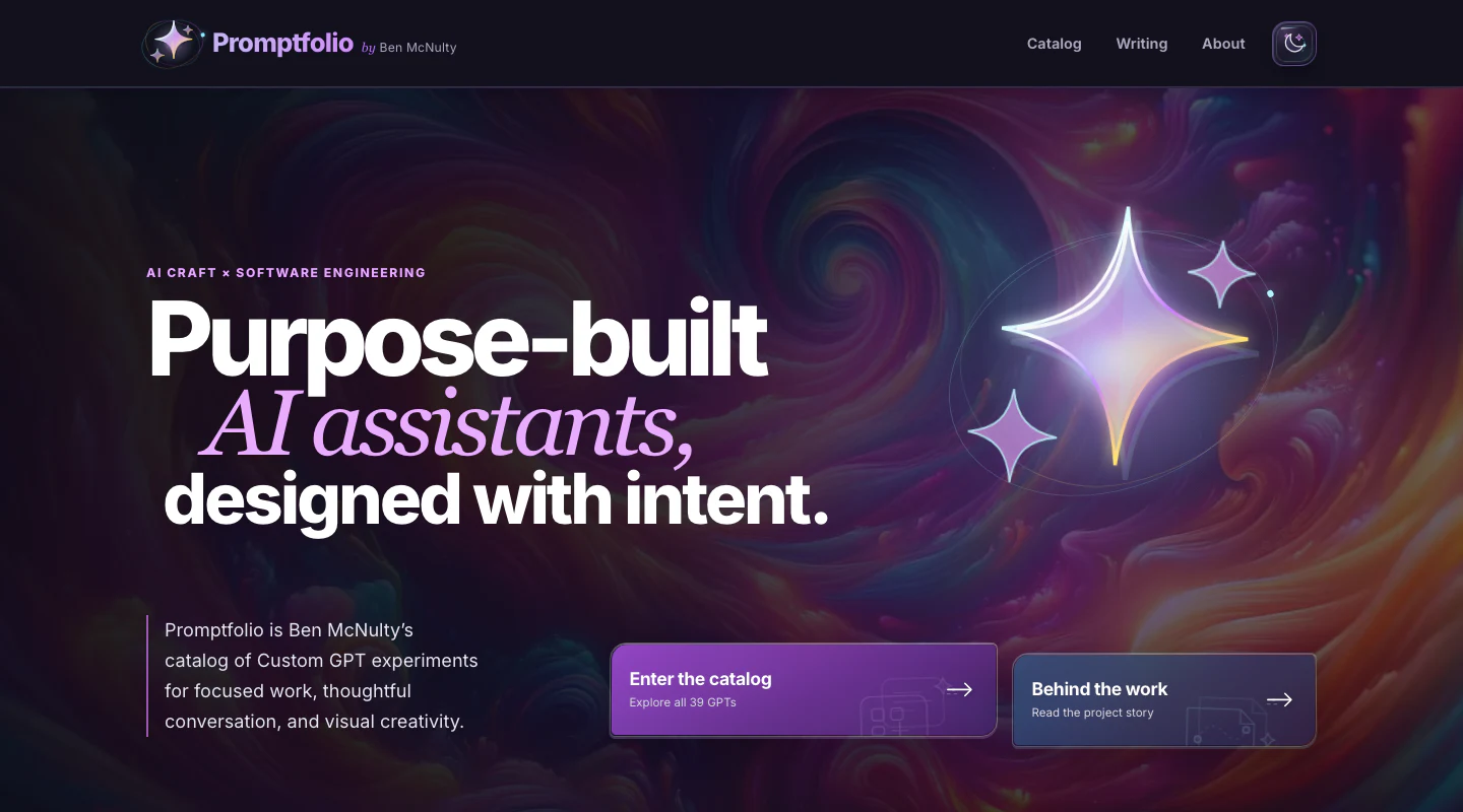 Promptfolio homepage at desktop width after modernization