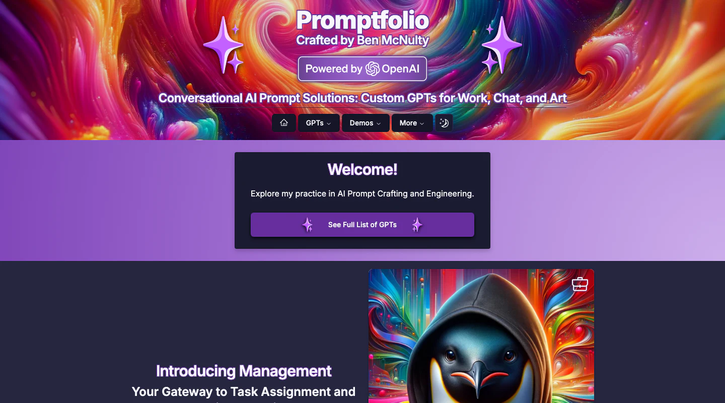 Promptfolio homepage at desktop width before modernization